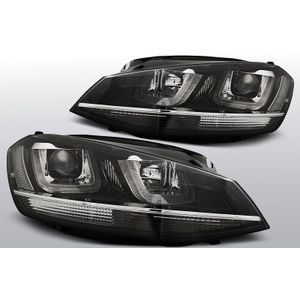 Koplampen Real DRL U-Type | Volkswagen Golf 7 2012- | Dagrijverlichting met xenon look lens | Zwart met chrome bies