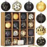 Kerstballen | 16 Stuks | Goud/Zwart