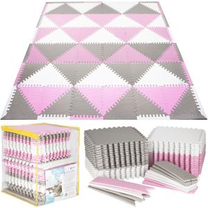 Springos Speelmat - Speelmat Foam - Puzzelmat - 72 Puzzelstukken - 182 X 182 cm - Grijs/Wit/Roze