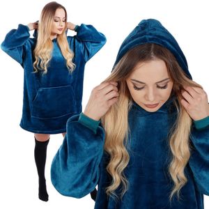 Springos Hoodie Deken - Deken Met Mouwen - One Size - Blauw