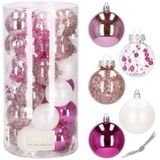 Kerstballen | 30 Stuks | 6 cm | Transparant/Roze/Wit