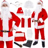 Kerstman Kostuum | Kerstman Pak | Verkleedkleding | 9-Delig | Rood/Wit