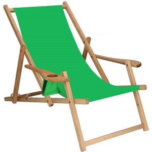 Ligbed | Strandstoel | Ligstoel | Verstelbaar | Armleuningen | Beukenhout | Geïmpregneerd | Handgemaakt | Groen