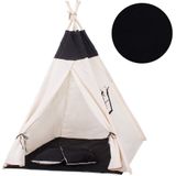 Tipi Tent | Wigwam Speeltent | 120x100x180 cm | Met Mat en Kussens | Naturel Zwart