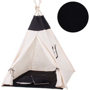 Tipi Tent | Wigwam Speeltent | 120x100x180 cm | Met Mat en Kussens | Naturel Zwart