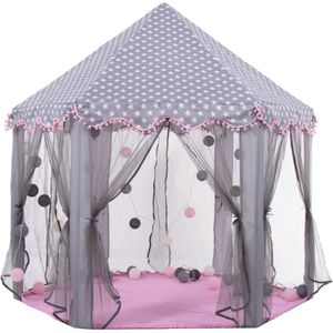 Tent - Pop-up Tent - Speelgoed - Speeltent - Kasteel - Grijs/Roze