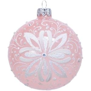 Decoris Kerstbal Glas Bloem Pink