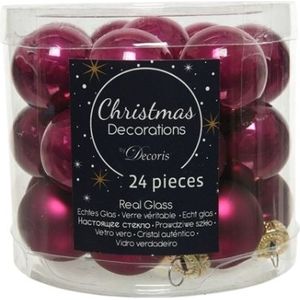 Decoris Mini Kerstballen Glas Paars - 24 stuks