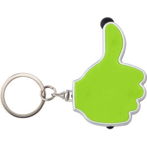 200 st. met jouw logo | Sleutelhanger Duim met stylus en lampje | lime