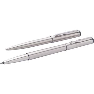 25 st. met jouw logo | Parker schrijfset Vector Steel [2-delig] | zilver