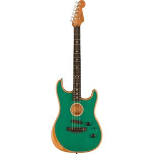 Fender American Acoustasonic Stratocaster Aqua Teal EB elektrisch-akoestische gitaar met deluxe gigbag