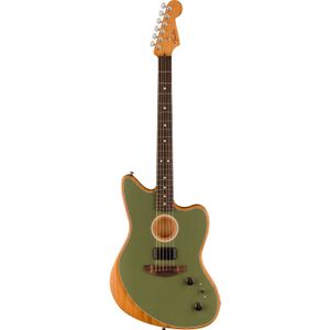 Fender Acoustasonic Player Jazzmaster Antique Olive elektrisch-akoestische gitaar met gigbag