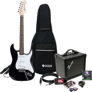 Fazley FST118BK zwarte elektrische gitaar starterset met versterker