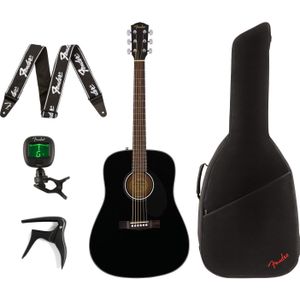 Fender CD-60S Black akoestische westerngitaar + gigbag + accessoires
