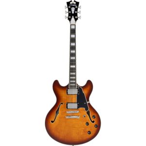 D'Angelico Premier DC Dark Iced Tea Burst Stopbar semi-akoestische gitaar met gigbag