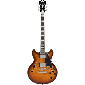 D'Angelico Premier Mini DC Dark Iced Tea Burst Stopbar semi-akoestische gitaar met gigbag