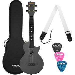 Cascha HH 2258E Black elektrisch-akoestische carbon fiber concert ukelele set