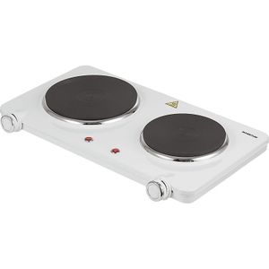 Inventum KP602W - Elektrische kookplaat - 2 kookzones - 15 en 18 cm - 750 en 1500 watt - Normale stekker - Wit