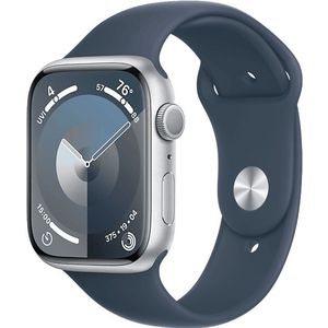 Apple Watch Series 9 GPs 45 Mm Zilver Aluminium Case/stormblauw Sport Band - M/l