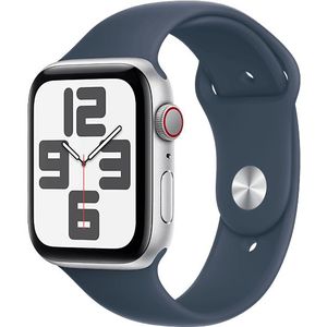 Apple Watch Se GPs + Cellular 44 Mm Zilver Aluminium Case/stormblauw Sport Band - S/m