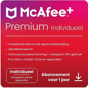 McAfee - Premium - Abonnement 1 Jaar - Onbeperkt Aantal Apparaten - Digitale Download