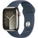 Apple Watch Series 9 Cellular 41 Mm Zilver Roestvrijstalen Case/stormblauw Sport Band - S/m