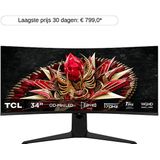 TCL 34R83Q - Ultrawide QHD Mini LED Gaming Monitor - QLED - HDR1600 - USB-C 90w - 34 inch