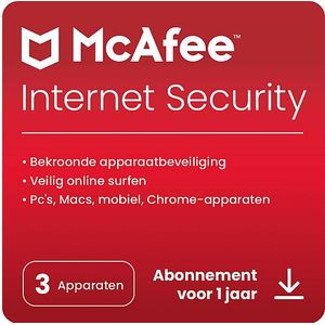 McAfee - Internet Security - 3 Toestellen - 1 Jaar - Nederlands