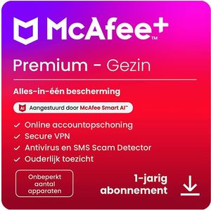 McAfee - Premium Gezin - Digitale Download - Onbeperkt Aantal Apparaten - 1 Jaar