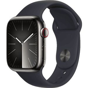 Apple Watch Series 9 Cellular 41 Mm Grafiet Roestvrijstalen Case/middernacht Sport Band - S/m