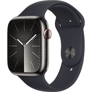 Apple Watch Series 9 Cellular 45 Mm Grafiet Roestvrijstalen Case/middernacht Sport Band - S/m