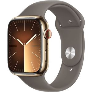 Apple Watch Series 9 Cellular 45 Mm Goud Roestvrijstalen Case/klei Sport Band - S/m