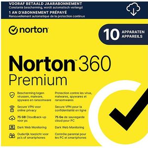 Norton - LifeLock 360 Premium - Antivirus Software - 75 GB - 1 gebruiker - 10 apparaten - 1 jaar