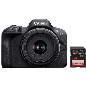 Canon - EOS R100 - Hybride Camera - Zwart - Inclusief Rf-S 18-45mm Lens en 64 GB SD-kaart