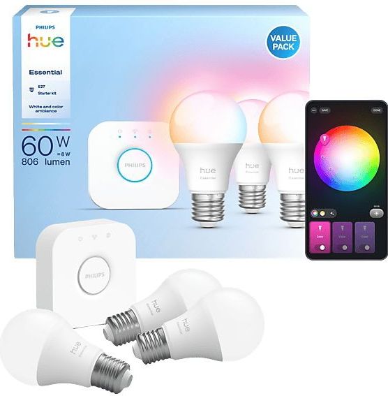 Philips - Hue White & Color Ambiance - Starter Kit - 3 Slimme E27 Lampen - 806 Lumen
