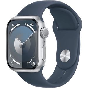 Apple Watch Series 9 GPs 41 Mm Zilver Aluminium Case/stormblauw Sport Band - S/m