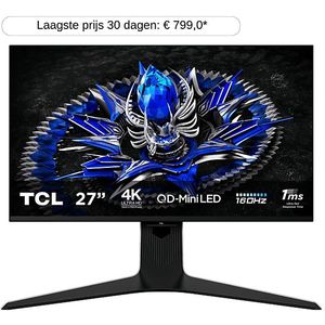 TCL 27R83U - 4K Mini LED Gaming Monitor - QLED - HDR 1400 - 160hz - USB-C 90w - 27 inch