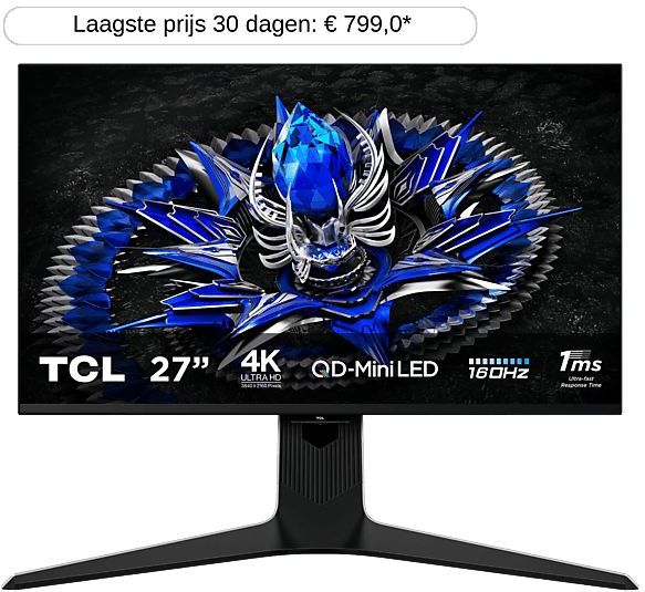 TCL 27R83U - 4K Mini LED Gaming Monitor - QLED - HDR 1400 - 160hz - USB-C 90w - 27 inch