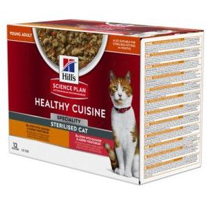 Hill's Healthy Cuisine Adult Sterilised stoofpotje met kip & groenten, met zalm & groenten multipack kat