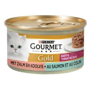 Gourmet Gold Hartig Torentje Duo met zalm en koolvis natvoer kat (24x85 g)