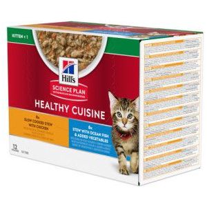 Hill's Healthy Cuisine Kitten stoofpotje met kip & groenten, met zeevis & groenten multipack