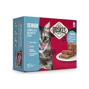 Voskes Senior - Paté tonijn met kabeljauw & sperziebonen natvoer kat (8x85 g)