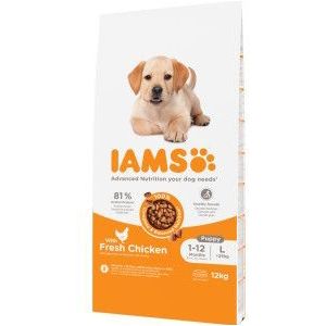 2 x 12 kg Iams for Vitality Puppy Large met kip hondenvoer