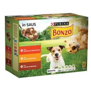 Bonzo Vitafit Adult maaltijdzakjes met rund, kip, lam  en groenten in saus hondenvoer
