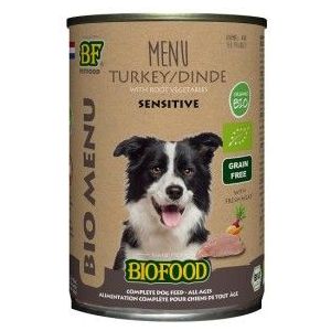BF Petfood Biofood Organic Sensitive Kalkoen Bio Menu natvoer hond (blik 400 gram)