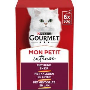 Gourmet Mon Petit Intense met rund en kip, kalkoen en lever,  gevogelte en lam (6x50 g)