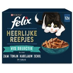 Felix Heerlijke Reepjes Vis Selectie kattenvoer (box 12x80 gram)