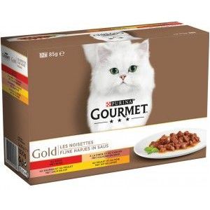 Gourmet Gold Fijne Hapjes in saus met rund, kalkoen en eend, zalm en kip, kip en lever (85g)