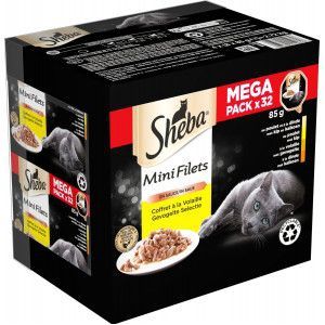 Sheba Mini Filets Gevogelte Selectie in saus megapack natvoer kat (kuipjes 85 g)