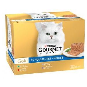 Purina Gourmet Gold Mousse met konijn, rund, kalf, lam natvoer kat (24x85g)